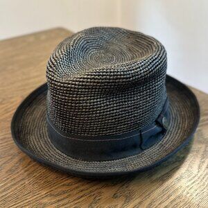 Goorin Bros USA Made Grey/Brown Summer Toquilla Straw Fedora Trilby Hat Large